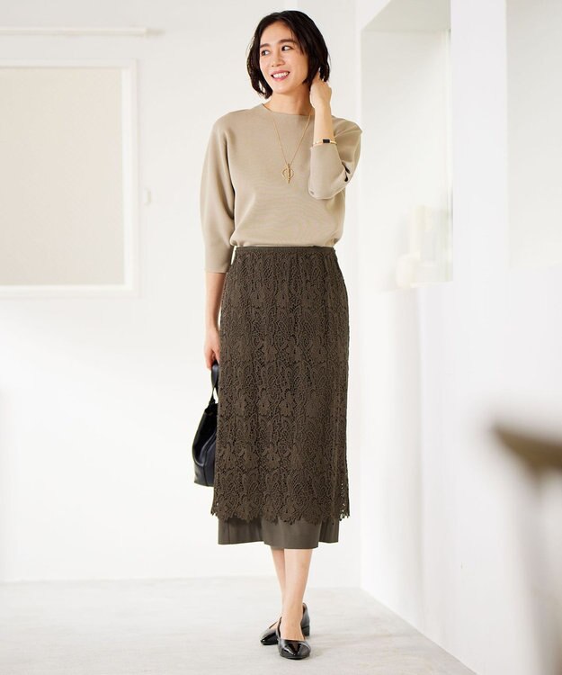 自由区 【WEB限定カラーあり・洗える】ドライコットンハイゲージプルオーバー ニット ベージュ