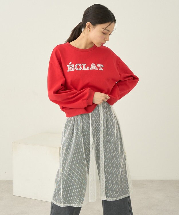 earth music&ecology ＳＥＴ２点レースロゴプルオーバー＋チュールワンピ Red