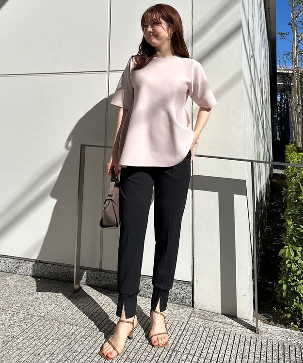 UNFILO ハーフスリーブ ペプラムニット ピンク