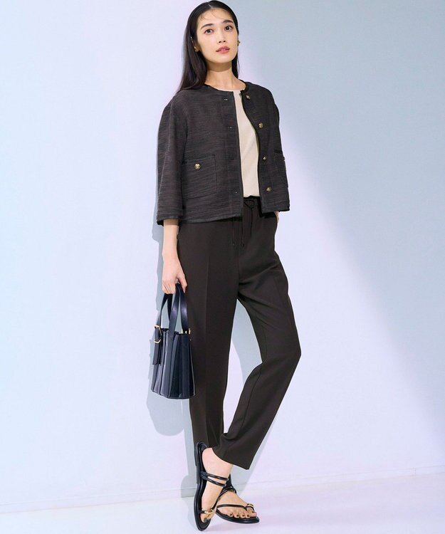 23区 【Oggi7月号掲載/吸水速乾/接触冷感/UVカット】ストレッチジョーゼット テーパード パンツ ダークブラウン系