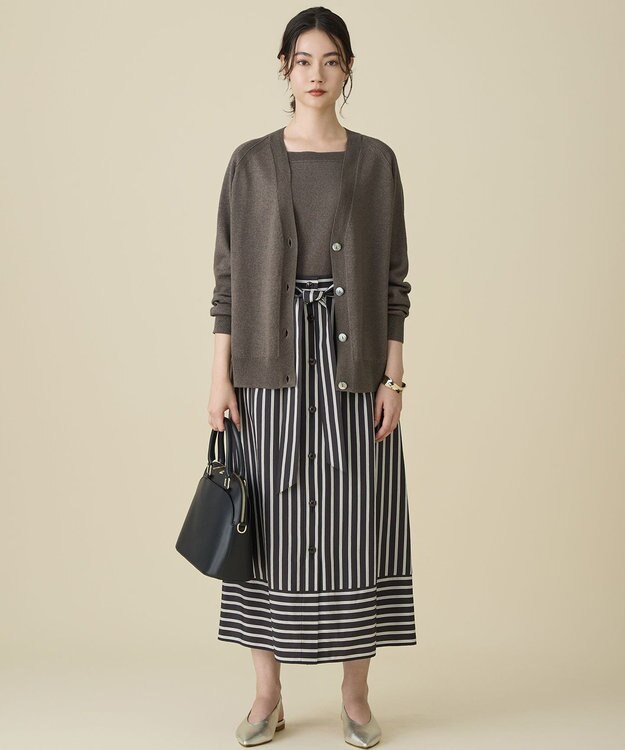 自由区 L ビスコースナイロンドビーストライプ スカート ブラウン系