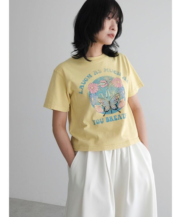 Green Parks ・Ｄｏｕｂｌｅ　Ｆｌａｇｓウ゛ィンテージライクプリントＴ Yellow