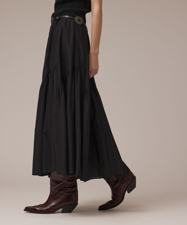 GRACE CONTINENTAL コットンシルクティアードスカート ブラック