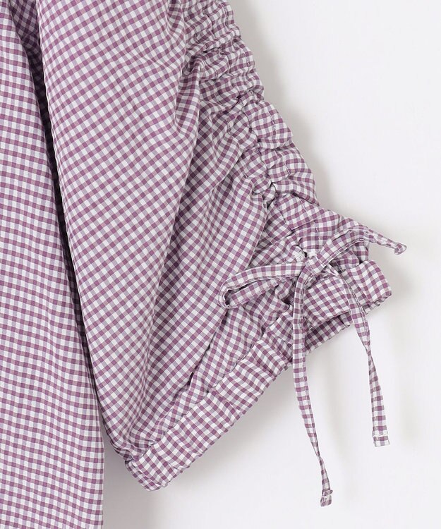 J.PRESS LADIES L 【洗える】アセVis ギンガム ギャザースリーブ ブラウス パープル系3