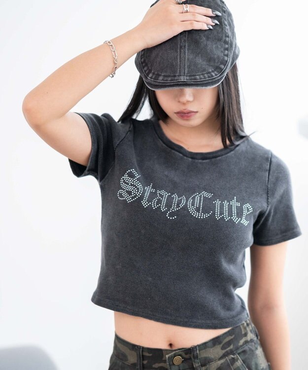 WEGO ヴィンテージウォッシュグラフィックリブT ブラック