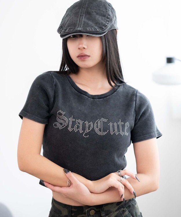 WEGO ヴィンテージウォッシュグラフィックリブT ブラック