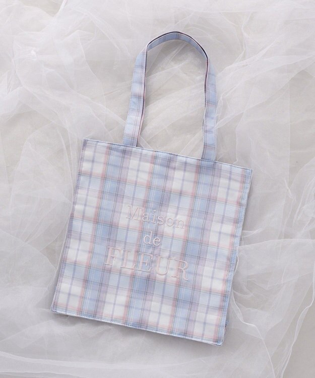 Maison de FLEUR ブランドロゴ刺繍チェックスクエアトート Blue
