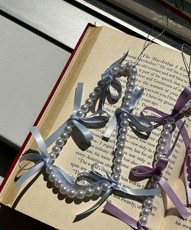 WEGO リボンパールストラップキーホルダー ブルー