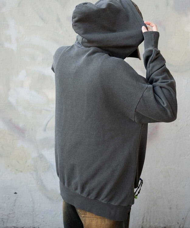 WEGO ヴィンテージウォッシュパッチワークBIGZIPパーカー スミクロ