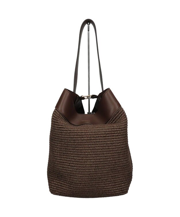 INTER-CHAUSSURES 【LORISTELLA】ワンハンドル異素材コンビネーション巾着バッグ ダークブラウンコンビ