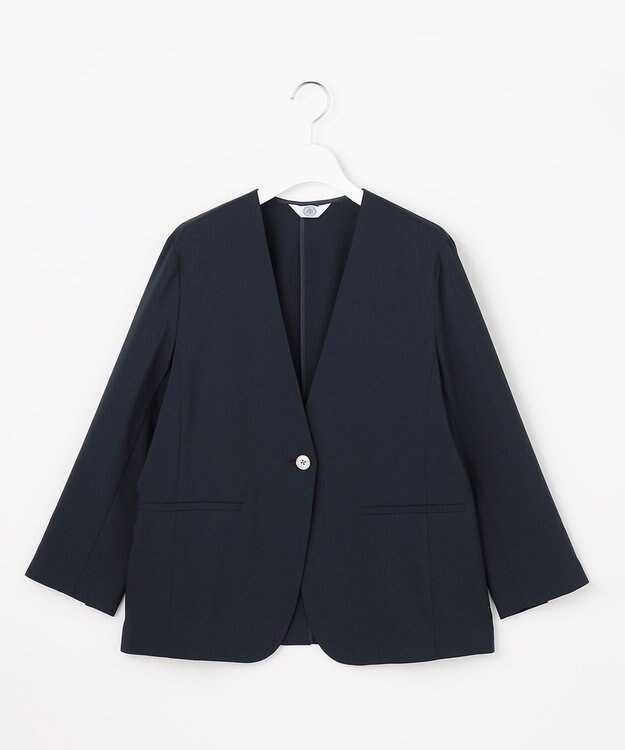 J.PRESS LADIES 【セットアップ対応】ファンマートロストレッチ ノーカラー ジャケット ネイビー系