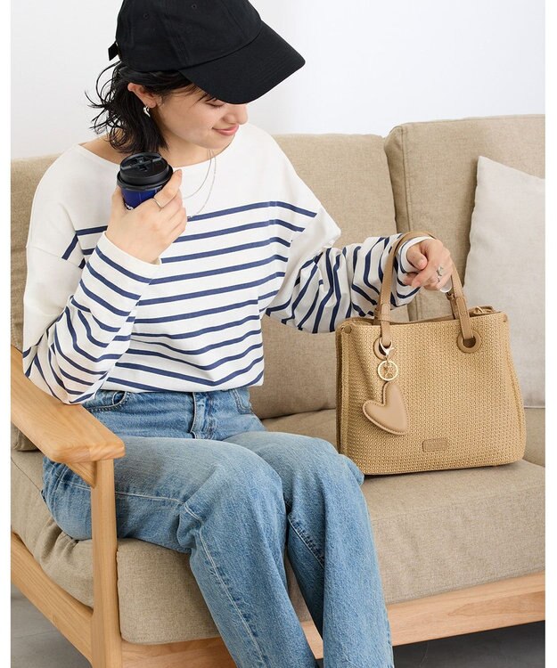MioFIRANO カジュアルシックガーターステッチハンドバッグ 2WAY チャーム付き　FIRANO フィラノ BEIGE