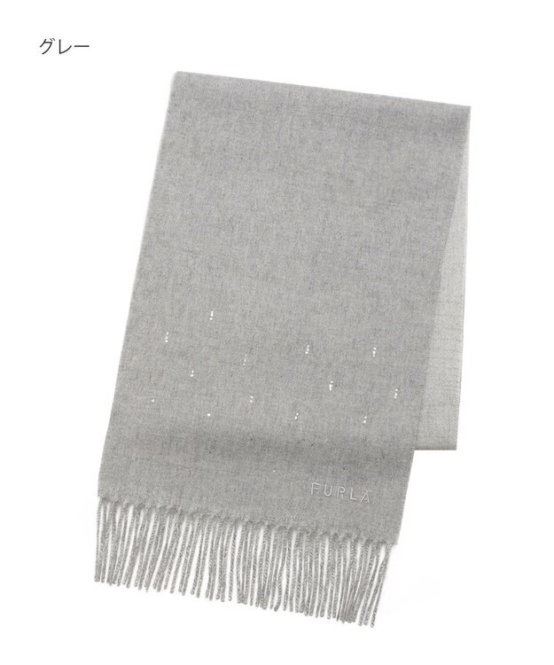 MOONBAT 【洗える】FURLA カシミヤ混ラメ入りラインストーンストールマフラー／幅30cm グレー