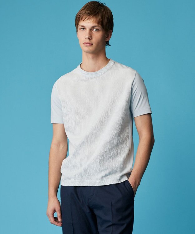 JOSEPH ABBOUD 【オーガニックコットン使用・日本製】JOEコットンサッカークルーネック Tシャツ スカイブルー系