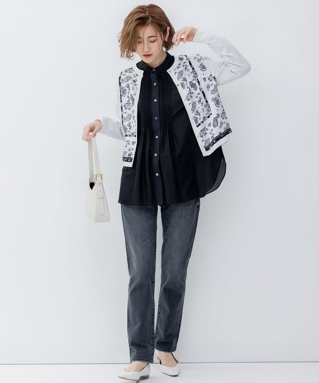 23区 スカーフパネルプリント カーディガン ホワイト系