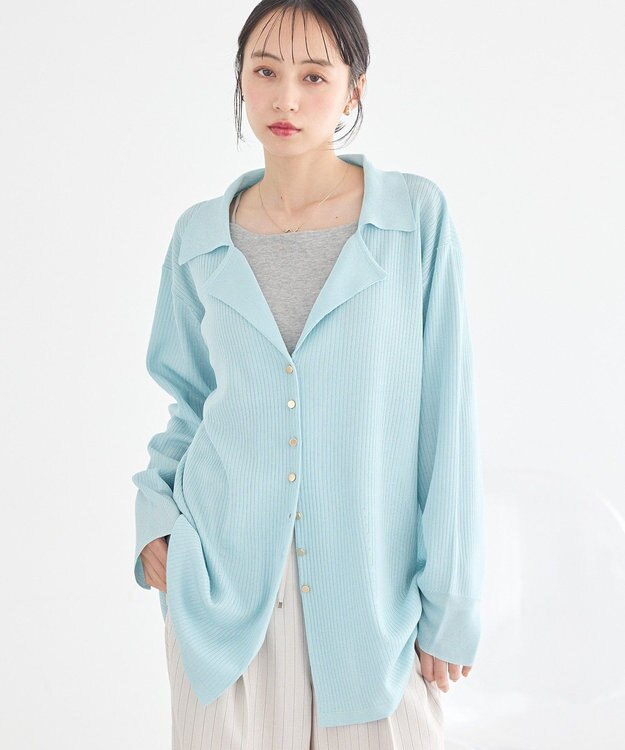 earth music&ecology テーラーカラーニットカーディガン Blue