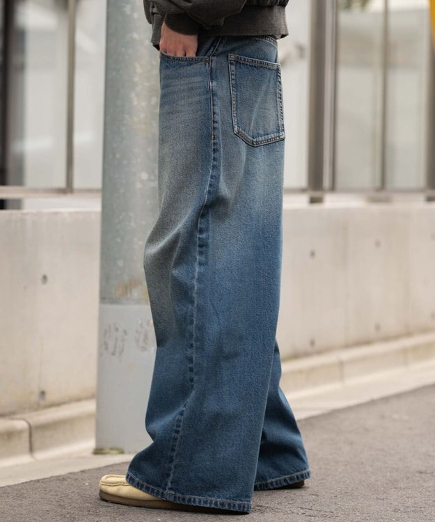 WEGO 【SMLサイズ展開】エクストラバギーデニムパンツ デニム中濃加工色