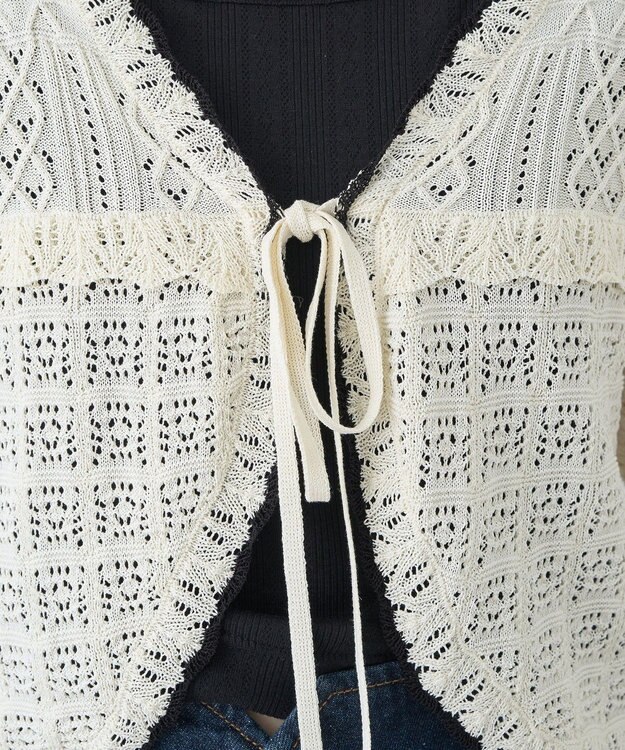 earth music&ecology ミニスカラップ透かし編みニットカーディガン Ivory