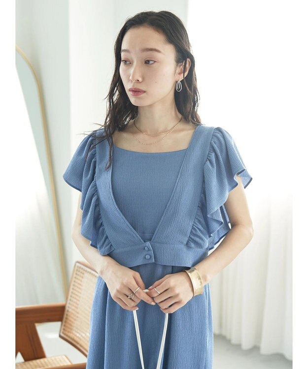 earth music&ecology ＳＥＴ２点　フリルショルダーツーピースワンピース Blue