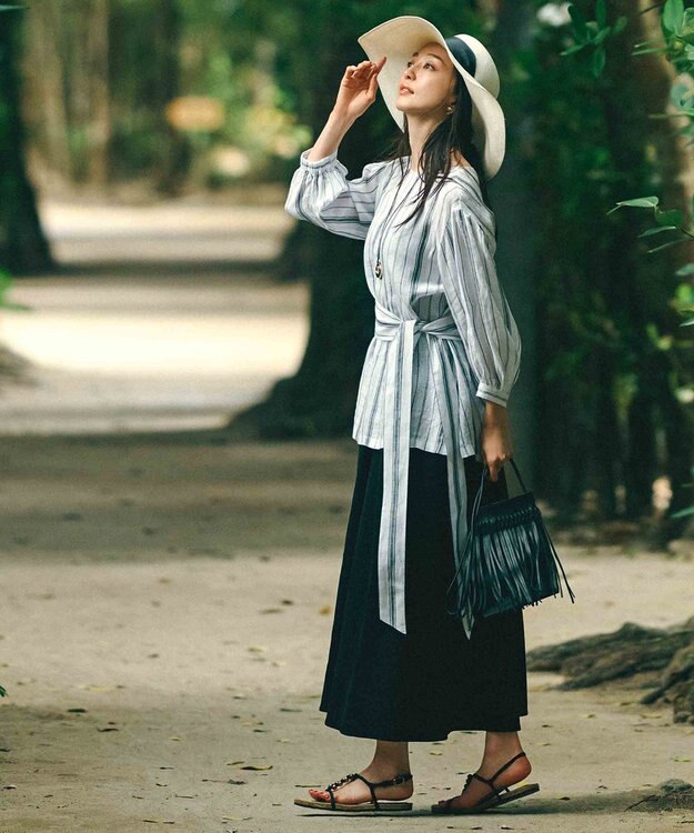 23区 S 【洗える】リネンレーヨンストレッチ キャミソール ワンピース ブラック系