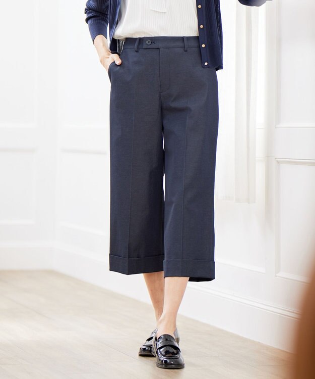 J.PRESS LADIES S 【洗える・吸水速乾】コットン麻シェルドライ クロップド パンツ ネイビー系