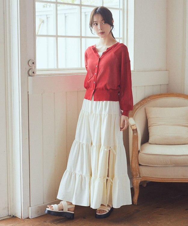 earth music&ecology 【予約】接触冷感シアークルーニットカーディガン レッド