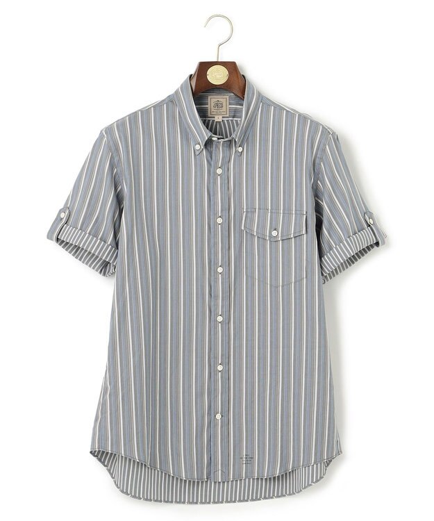 J.PRESS MEN オーガニックコットンダブルチューブマルチストライプシャツ ライトグレー系1