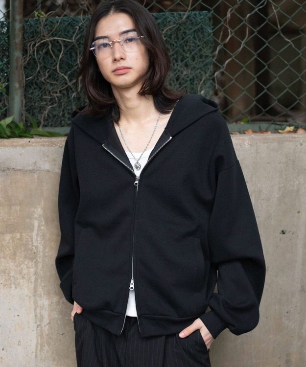 WEGO 【ユニセックス着用ITEM/SMLサイズ展開】ボンディングZIPパーカー ブラック