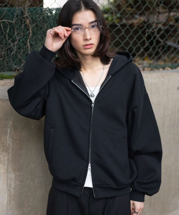 WEGO 【ユニセックス着用ITEM/SMLサイズ展開】ボンディングZIPパーカー ブラック