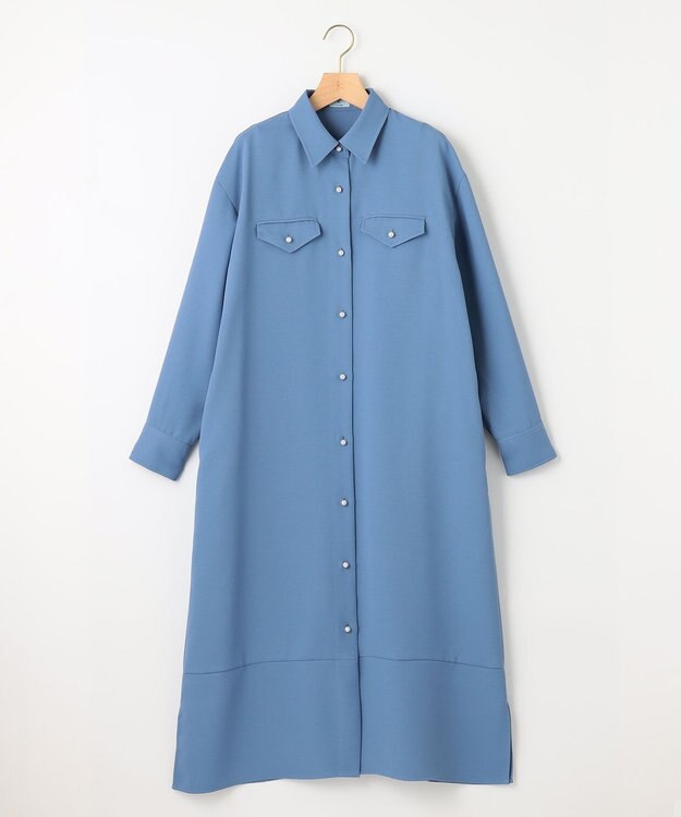 組曲 【サッシュベルト付き】パールボタンシャツワンピース ブルー系