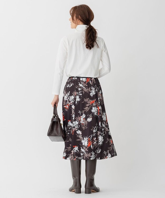 自由区 【洗える】ブラッシュドフラワープリント フレアスカート ダークブラウン系5