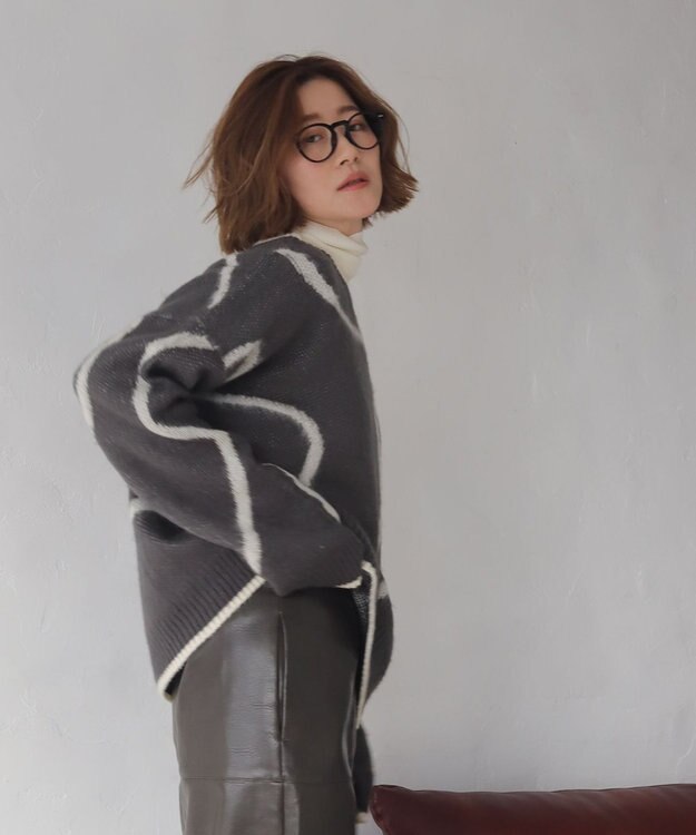 WEGO 【25年秋冬新作】ニュアンスライン配色プルオーバー ブラック中濃色