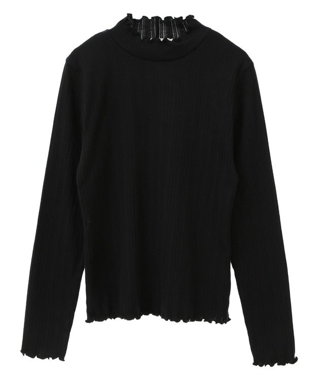 earth music&ecology ランダムチェーンリブハイネックプルオーバー Black