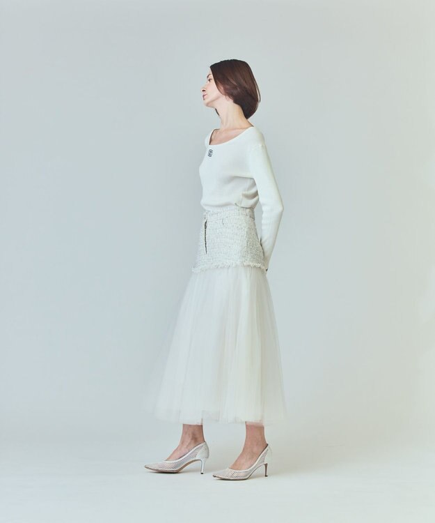 GRACE CONTINENTAL ツイードコンビチュールスカート ホワイト