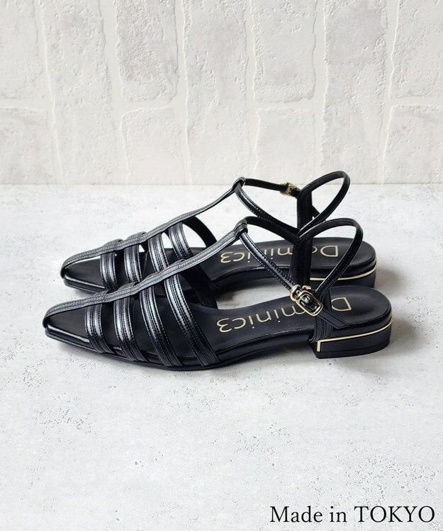 Dominic3 バイカラー Tストラップサンダル ブラック