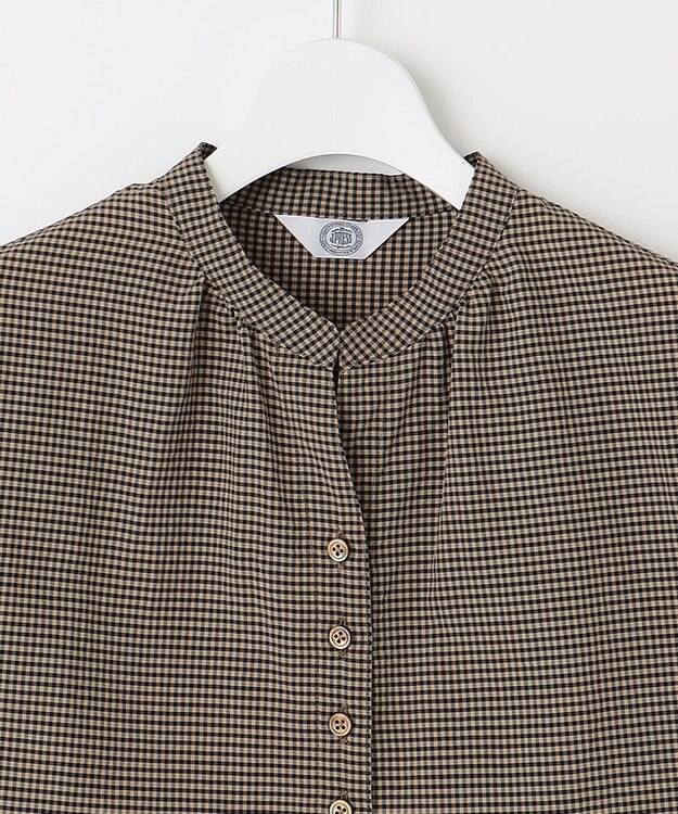 J.PRESS LADIES L 【洗える】バイカラーギンガムタンブラー スタンドカラー ブラウス ベージュ系3