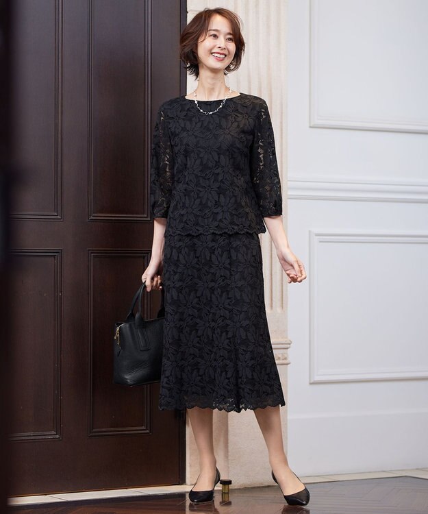 自由区 【XSサイズ～/洗える/セット可】フラワーコードレース レーススカート ネイビー系