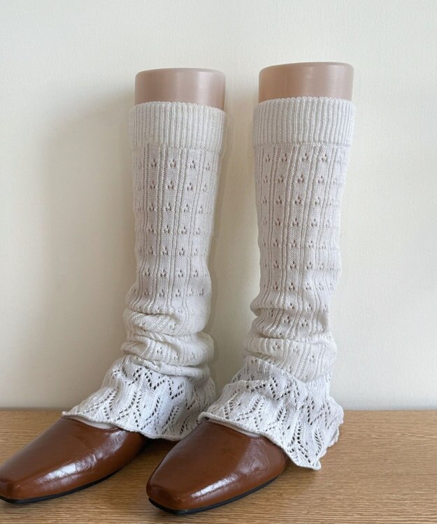 WEGO 透かし編みフリルレッグカバー ホワイト