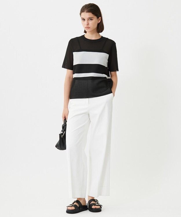 ICB 【洗える】 シアースムースボーダー ニット ブラック×オフホワイト系