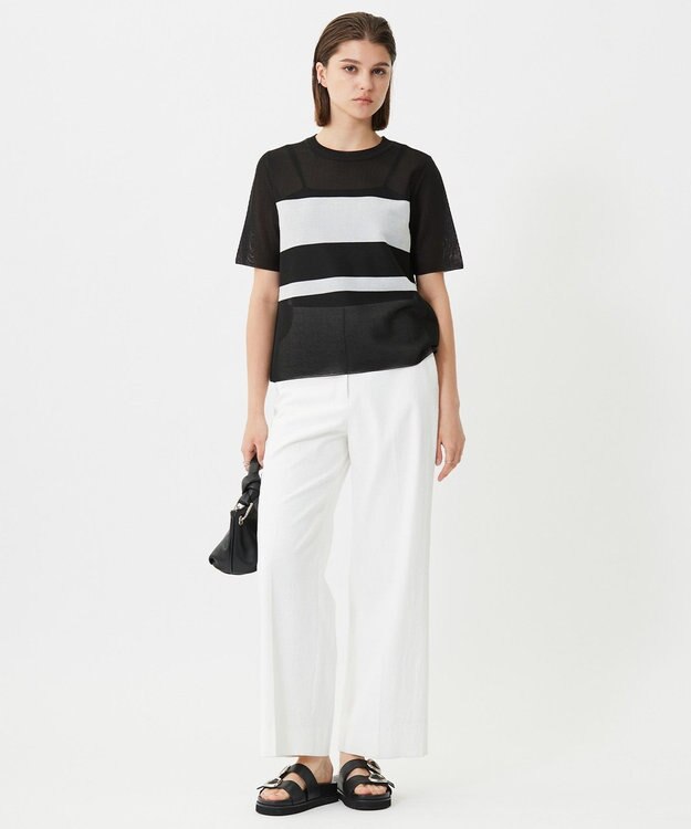 ICB 【洗える】 シアースムースボーダー ニット ブラック×オフホワイト系