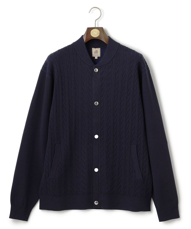 J.PRESS MEN 【KING SIZE】【ストレッチ性 / イージーケア】【FLEX YARN】ケーブルニットブルゾン型カーディガン ネイビー系
