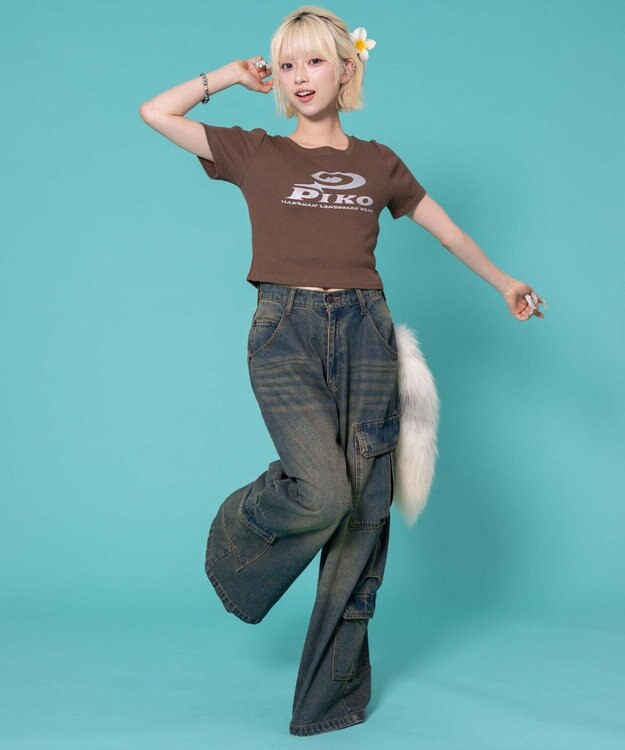 WEGO 別注PIKOラメ　リブT ブラウン