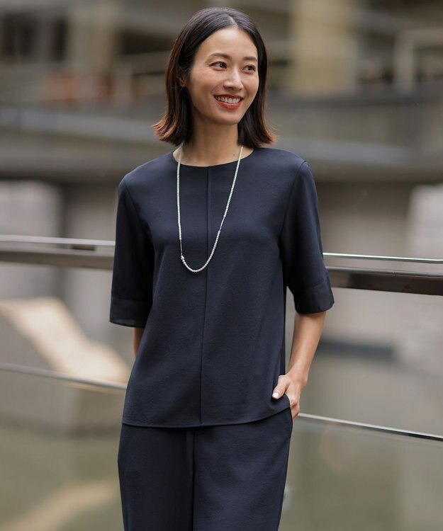 J.PRESS LADIES S 【セットアップ対応】Light ジョーゼット プルオーバー ブラウス ネイビー系