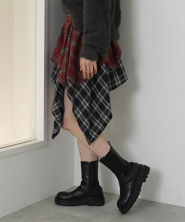 WEGO アシンメトリーチェックミニスカパン レッドその他