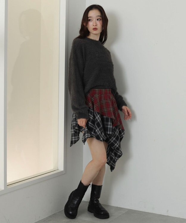 WEGO アシンメトリーチェックミニスカパン レッドその他