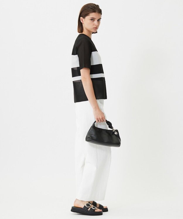 ICB 【洗える】 シアースムースボーダー ニット ブラック×オフホワイト系