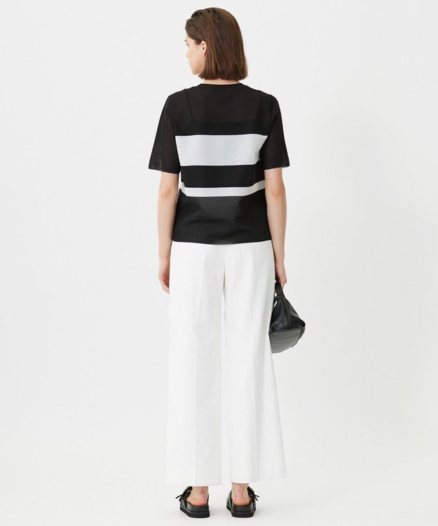 ICB 【洗える】 シアースムースボーダー ニット ブラック×オフホワイト系