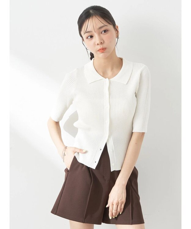 earth music&ecology リブコンパクトカーディガン Ivory