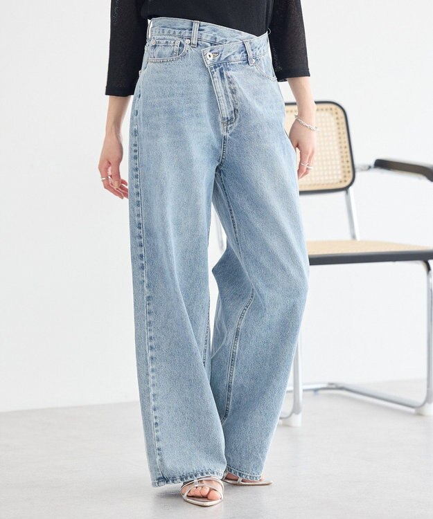 earth music&ecology ウエストアシメデニムパンツ Light Indigo