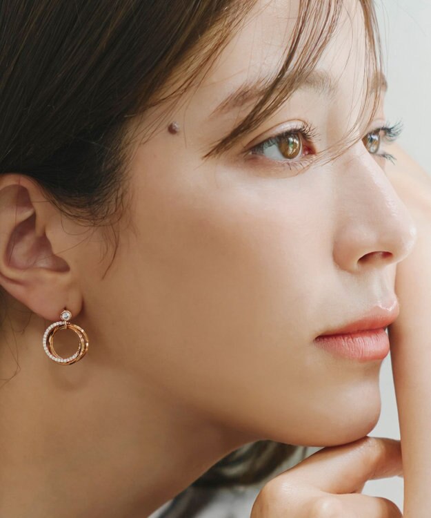 Tiaclasse 【金属アレルギー対応】　ストーンフープバインドピアス ピンクゴールド